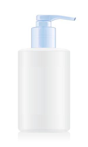 White opaque bottles with blue airless pump.