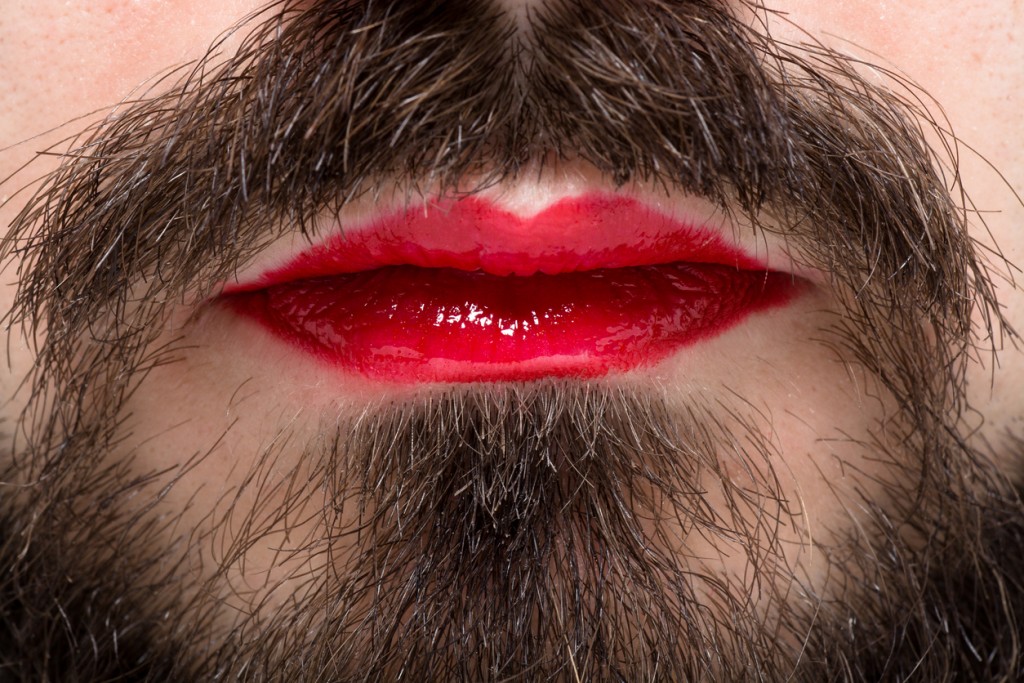 Man's Mouth with Red Lipstick