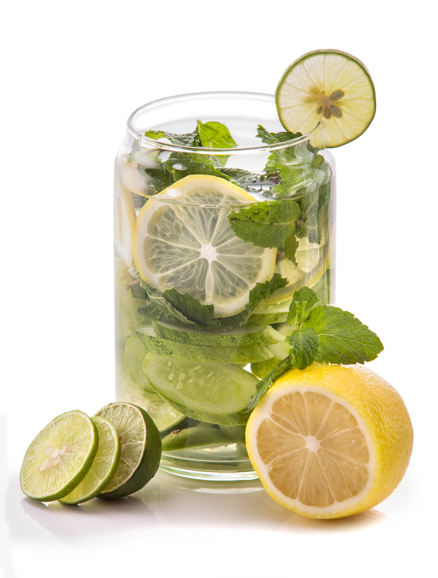 infused water mix of cucumber, lemon and mint leaf