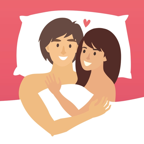 Couple in bed vector set. Happy family couple illustration. African american woman and asian man intermarriage
