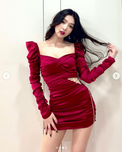 그룹 레드벨벳의 조이가 파격적인 드레스 패션을 선보였다. 지난 17일 조이는 서울 여의도 KBS에서 진행된 2021 KBS 가요대축제 레드카펫 행사에 참여했다. 이날 조이는 가슴선이 드러나는 아찔한 디자인의 화