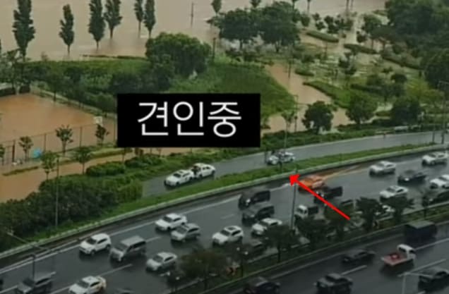 모두가 경악한 한강 침수 도로'노빠꾸' 돌진 승용차 사태 (+영상)
