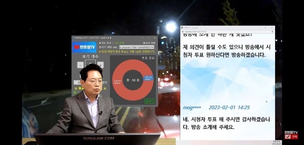유튜브'한문철TV' 좌회전 깜빡이 시청자 투표결과
