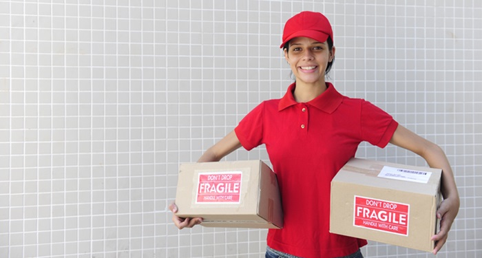 delivery courier with  package. copy space