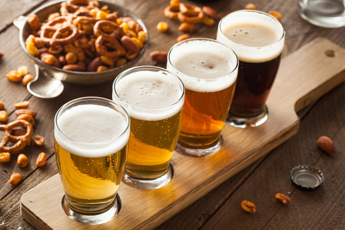 Assorted Beers in a Flight Ready for Tasting