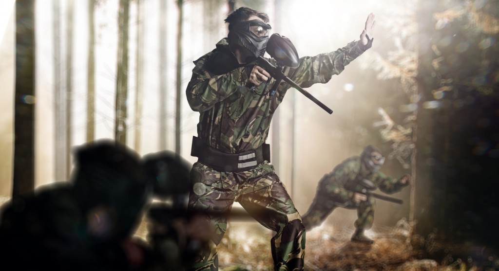 Paintball team in action
