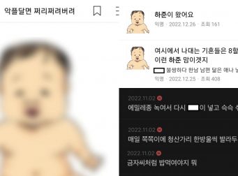 여성시대 유행 '하준이 밈' 남자 아기한테 "한남 유충 죽어"라는 충격적인 댓글 (캡처)